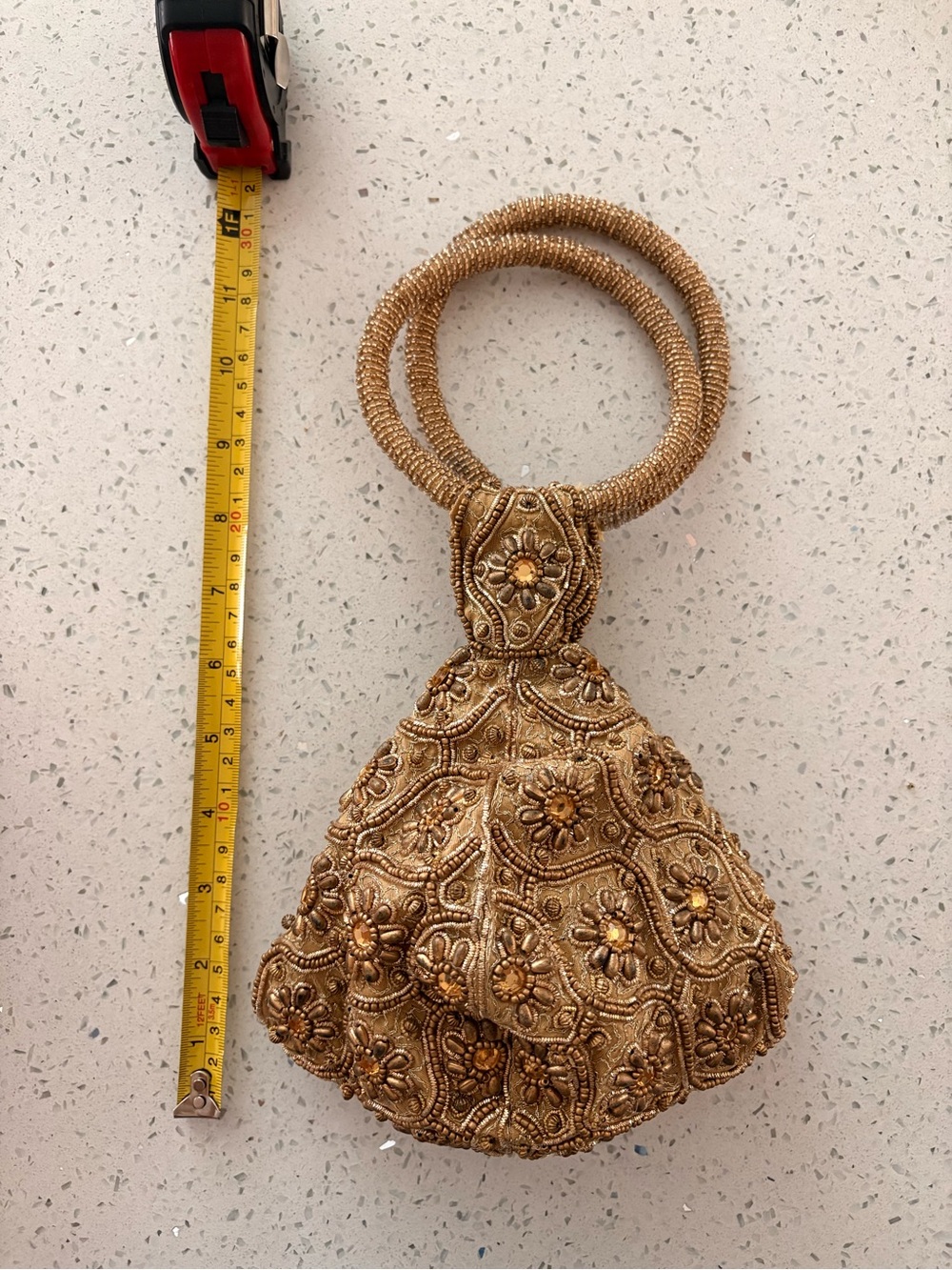 Gold Floral Beaded Wristlet Clutch